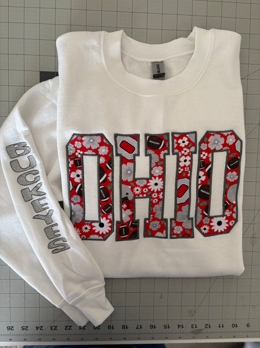 Ohio Floral Crewneck with Sleeve Detail - White