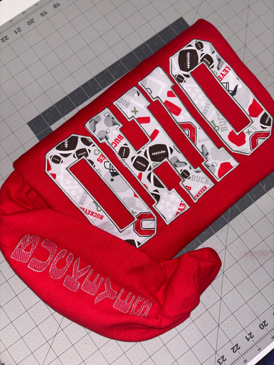 Ohio Gameday Crewneck with Sleeve Detail - Red